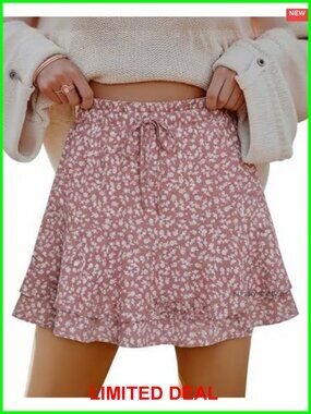 Women's Floral Mini Skort with Pockets Ruffle Chiffon
